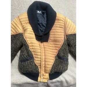 Vintage 1980 Wayne Scott Quilted Knit Ribbed‎ Shawl Collar Bomber Jacket Small